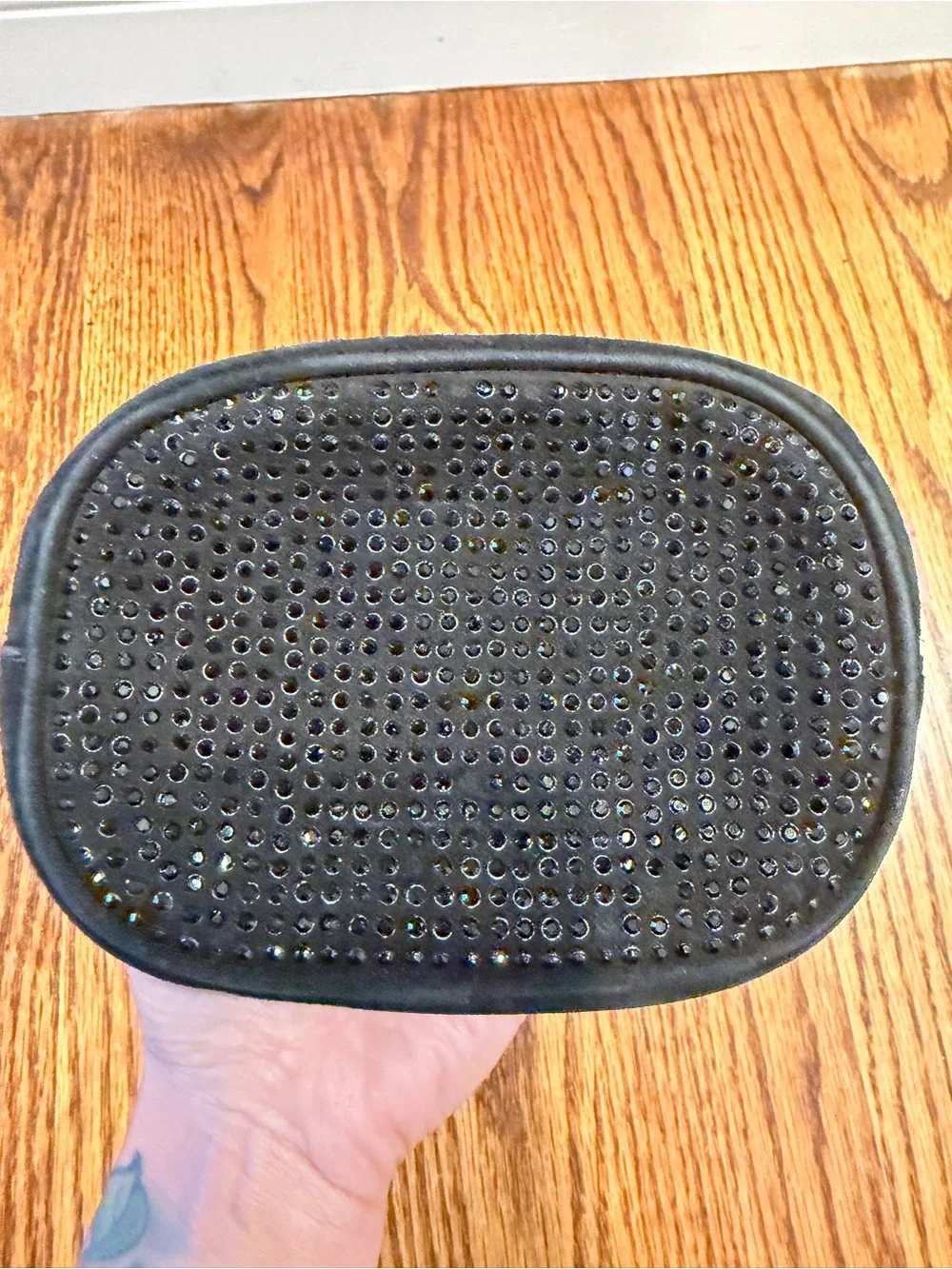 Tory Burch Black Suede Crystal-Stud Cosmetic Case with Gold Logo Charm